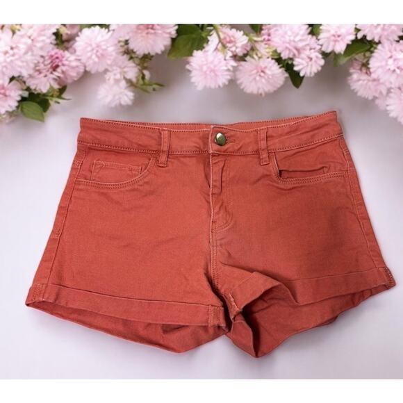 H&M Jean Shorts Sz 4 Rust Color Cuffed Stretch Mid-Rise Denim Short - Picture 1 of 5